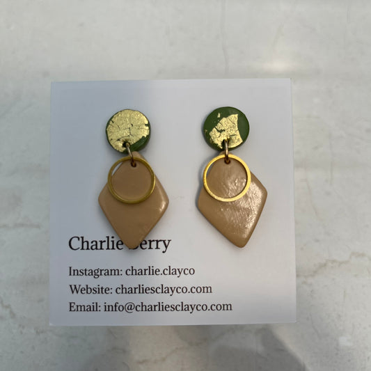 Neutrals - Circle Diamond Drops - Small - Olive and Beige
