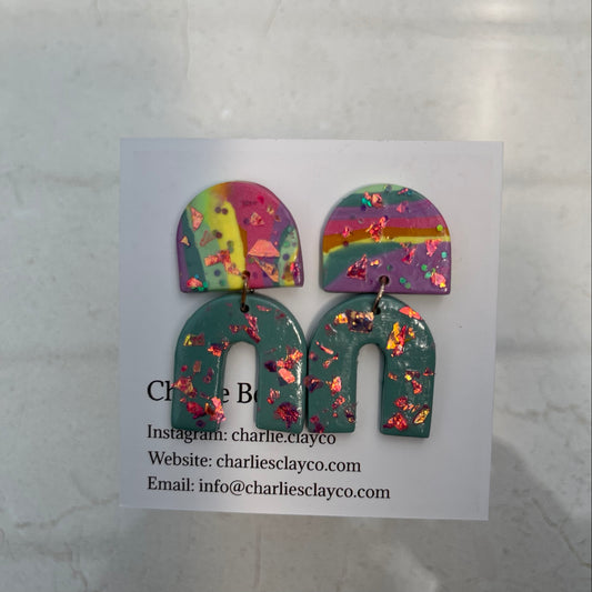 Rainbow Brights - Arch Double Drops - Small - Neon Marble Glitter