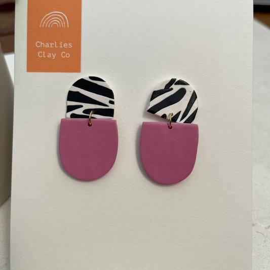 Abstract Safari - Arch Cropped Oval Drops - Medium - Zebra and Pink